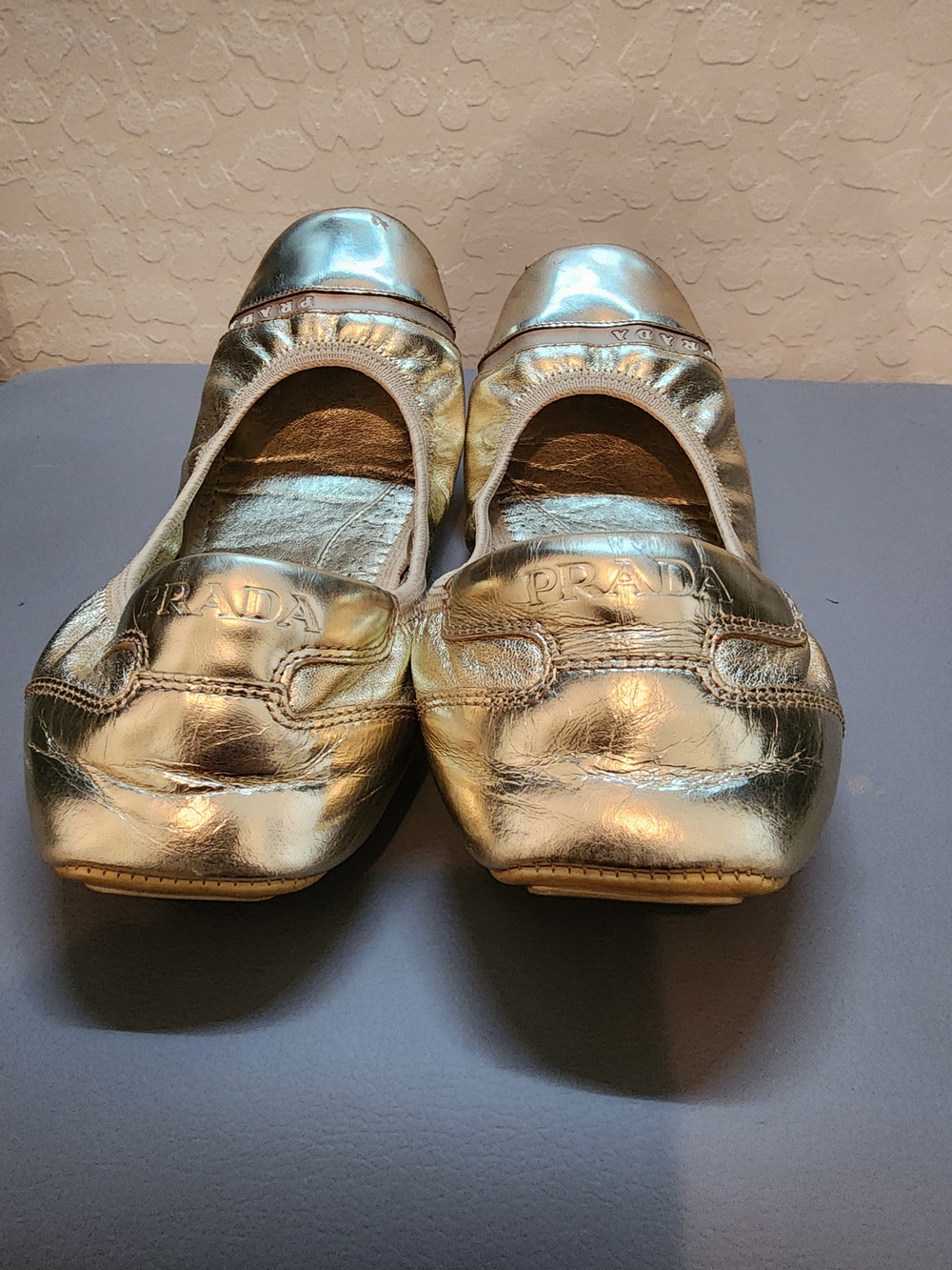 Prada Metallic Gold Leather Ballet Flats - Picture 4 of 5